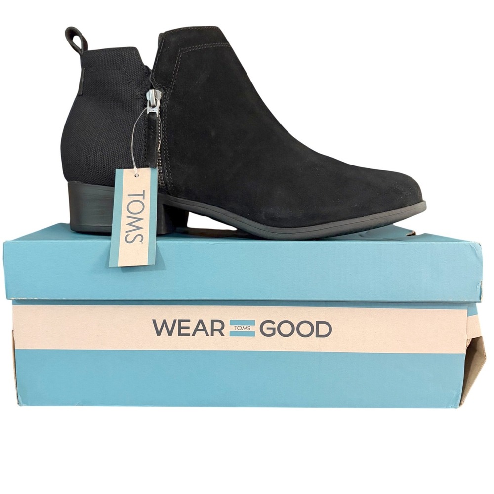 NEW TOMS Dahlia Ankle Boots Zip Up Heels Size 12 Black Suede Canvas Booties Fall